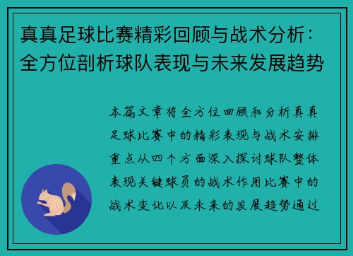 真真足球比赛精彩回顾与战术分析：全方位剖析球队表现与未来发展趋势