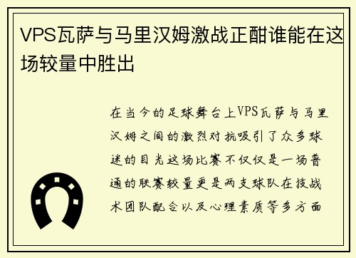 VPS瓦萨与马里汉姆激战正酣谁能在这场较量中胜出